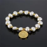 Natural Pearl Bead Bracelet Women Religious Priest Jewelry Elastic Stainless Steel Bead Bracelet Wholesale
