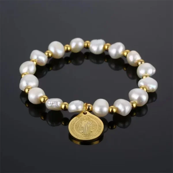 Natural Pearl Bead Bracelet Women Religious Priest Jewelry Elastic Stainless Steel Bead Bracelet Wholesale