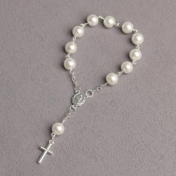 Religious Rosary Bracelet Pearl Cross Blessing Catholic Gifts Communion Confirmation First Holy Communion Jewelry Faith 
