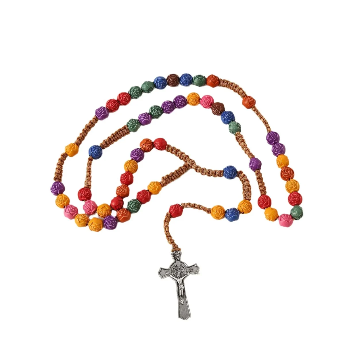 High Quality Catholic Rosary Chain Prayer Beads Colorful with Flower 10mm Plastic Beads Alloy Cross Jesus Charm Centerpiece - Image 5