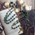Support Custom Risingmoon Religious Catholic Blackish Green Virgin Cross Jesus Christian Acrylic Beads Retro Rosary Necklace - Image 4