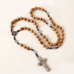 Catholic Rosary Necklace 10mm Beads Prayer Cross Jerusalem Handwoven Cross-Border Wooden Jewelry