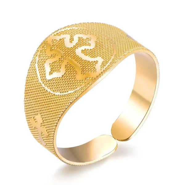 Catholic Stainless Steel Religious Open Ring Gold Plating Textured Jesus Cross Princess Engagement Party Religious Jewel