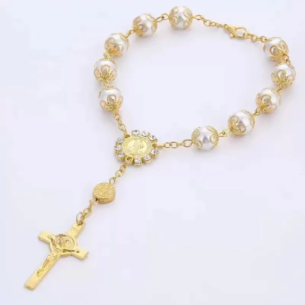 Prayer Beads Cross Pendant Rosary Bracelet Religion Christian Jewelry Pearl Rosary Bracelet Wholesale