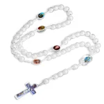 Catholic Prayer Beads Cross Necklaces White Textured Beads Plastic Christianity Catholic Rosary Textured Jewelry Wholesale - Image 3