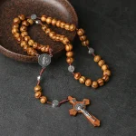 Mecrt Catholic Rosary Beads Vintage Natural Olive Wood Cross 10mm Rosaries Religious Handmade Pendant Jesus Crucifix Wholesale