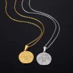 St. Benedict Stainless Steel Beaded Cross Design Coin Necklace Religious Catholic Jewelry Gift - Image 3