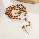 Catholic Rosary Wooden Prayer Beads Necklaces Cross Pendants square Religious Jewelry Decorations Church Prayers Easter Gift - Image 2
