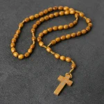 Vintage Rosary Cross Natural Wood Beads 10mm Religious Handmade Pendant Jesus Easter Presents Gifts Christian Jewelry Wholesale - Image 3