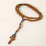 Catholic Cross Rosary Necklace 8 * 8 Square Wooden Beads Pendant Worn on the Head Easter Christmas Ornaments Wholesale - Image 2