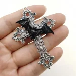 Large Victorian Cross Necklace Long Chain God Silver Religious Catholic Jesus Cross - Image 3