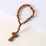 Catholic Natural Cross Rosary Beads Wood Jewelry Woven Knot Counting Wood Grain Beads 8mm Church Jewelry Wholesale - Image 2