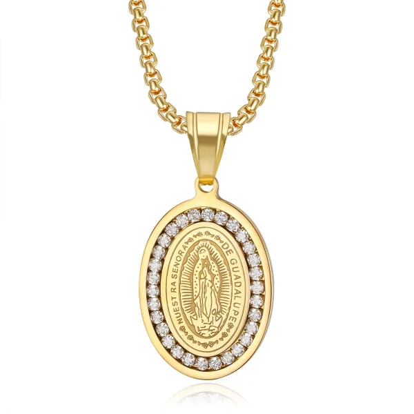 Virgin Mary 18K Gold-Plated Stainless Steel Necklace Cross-Border Popular Jewelry Christian