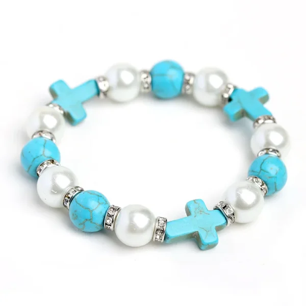 Christian Holy Prayer Bracelet Pearl Cross Turquoise Christ Women’s Jewelry Church Rituals Rosary Memorare Easter 