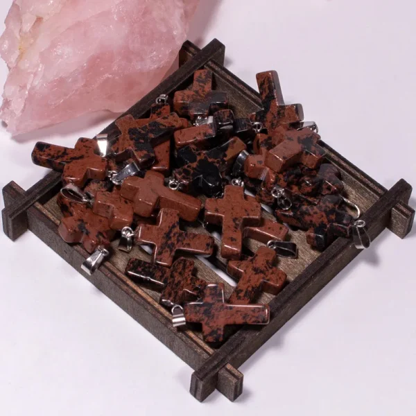 Catholic Exclusive Red Agate Pink Quartz Obsidian Crystal Pendant Necklace Natural Stone Craft Factory Wholesale Jewelry