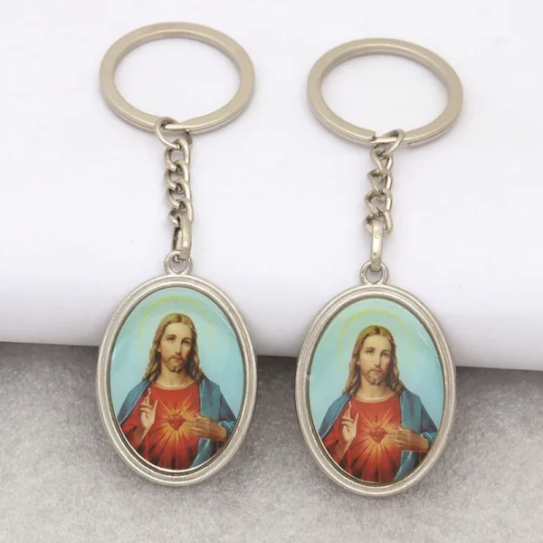 Metal Oil Painting Necklace Jewelry Catholic Jesus Pattern Pendant Key Chain Mobile Phone Decoration Pendant Key Chain