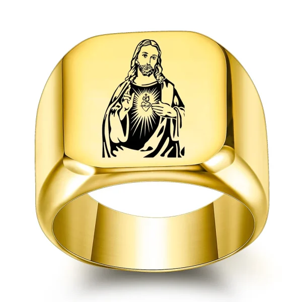 Catholic Jesus Ring Picture Christ Titanium Steel Square Glossy Stainless Steel Christian Rings Gold Black Ring Wholesal