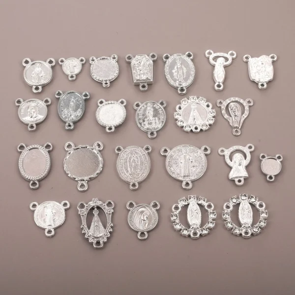 Catholic rosary accessories, oval three-hole pendant, vintage metal jewelry center connector wholesale