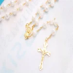 Catholic Rosary 8mm Gold Rose Beads Cross Handmade Curved Needle Religious Necklace Church Easter Gift - Image 4
