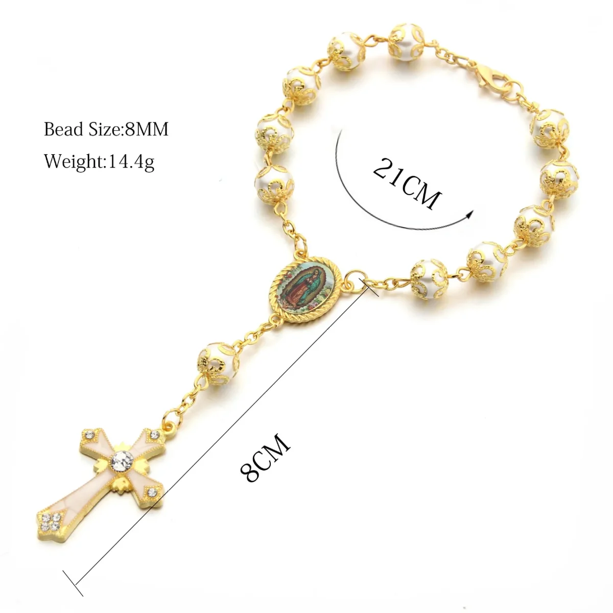 Catholic Pearl Rosary Chain Rosary Bracelets Gold Plated Pearl Beads Jewelry Cross Bracelet for Women - Image 5