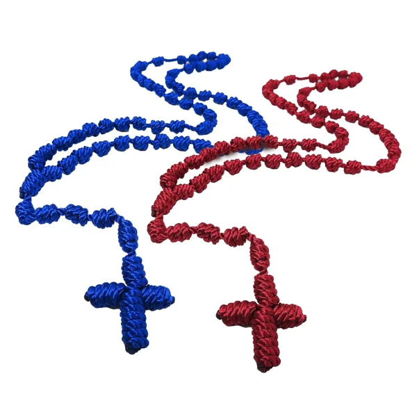 Catholic Knotted Rosary Rope Making Hand-tied String Rosary Cross Necklace Religious Prayer Blessing Knitted Jewelry Who
