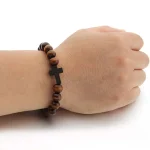 Religious Catholic Wood Rose Beaded Bracelets Men Women Orthodox Christ Jesus Cross Virgin Mary Pendant Bracelets - Image 3
