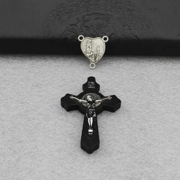 Catholic Crucifix Pendant Wooden Cross Rosary Necklace DIY Metal Handmade Woven Pendant Alloy Main Material Jewelry Acce