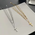 Three-layer Cross Necklace Female NicheAdvanced Collarbone Chain Tide Fashion Catholic Christian Jewelry for Women