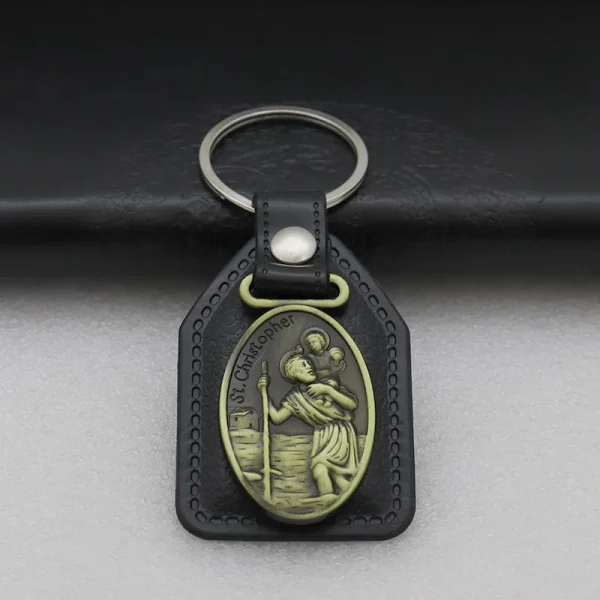 Catholic Religious Keychain Virgin Mary Jesus 3d Keychains Vintage Alloy PU Leather Combination Saint Christopher Christ