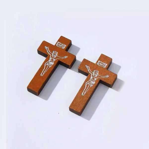 Folk Art Rustic Wooden Cross Pendant DIY Catholic Crucifix Religious Christian Jewelry with Holiness for Business Person