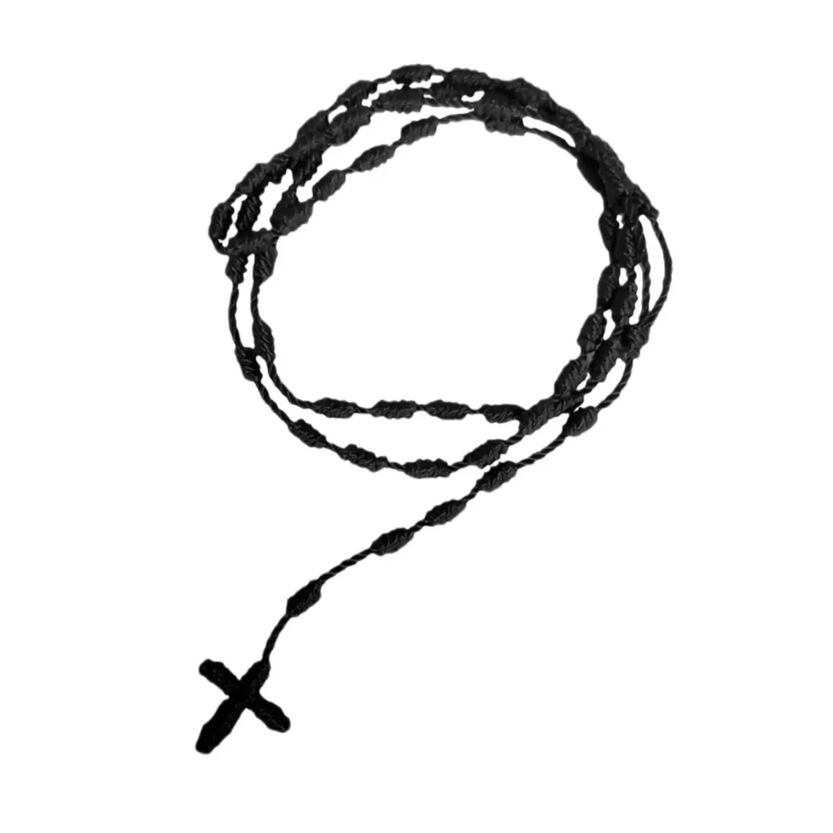 Mecrt Trendy Religious Charm Rosary Necklace Handmade Multicolor Knotted Cross Handwoven Bamboo Chain Natural Stones Children's - Image 2
