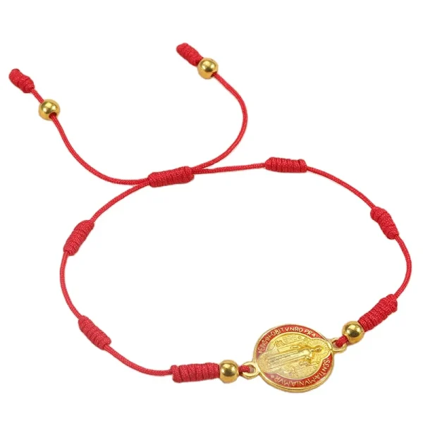 Catholic Red Rope Woven Saint Benedict Bracelet St. Benedict Bracelet Religious Virgin Mary Bracelet in Stock