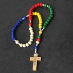 Cheap Rosary Cross Jesus Colored Beads Handmade Catholic Religious Wooden Jewelry Holy Communion Baptism Church Gifts Wholesale - Image 3