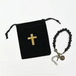 Storage for Prayer Beads Black Flannelette Bag Jewelry Gift Storage Rosary Bag Cross Jewelry Drawstring Pocket Rosary Pouch - Image 3