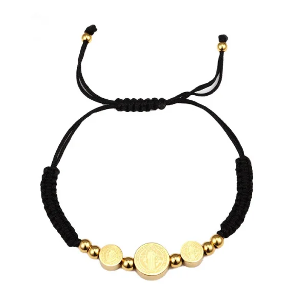 Mecrt Stainless Steel Saint Benedict Woven Bracelet Religious Priest Exorcist Knotted Jewelry Gift Main Material Alloy