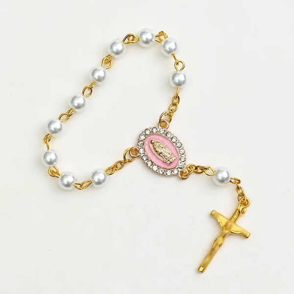 Mecrt Catholic Cross Rosary Bracelet 8mm Beads Rood Colorful Virgin Mary and Jesus Crucifix Ornaments for Wholesale