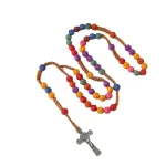 High Quality Catholic Rosary Chain Prayer Beads Colorful with Flower 10mm Plastic Beads Alloy Cross Jesus Charm Centerpiece