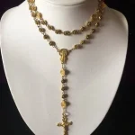 Religions Necklace Prayer Rosary Gold Alloy Rose Flower Beads Fitting Curved Needle Necklace