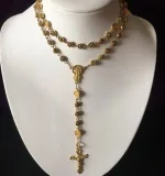Religions Necklace Prayer Rosary Gold Alloy Rose Flower Beads Fitting Curved Needle Necklace