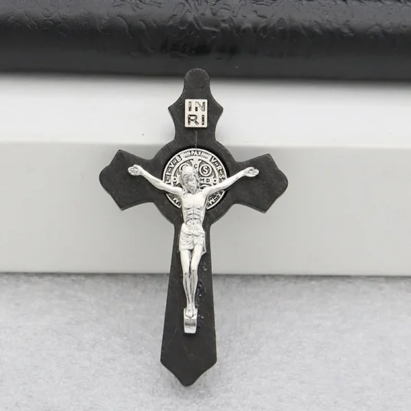 Catholic Crucifix Pendant Wooden Cross Rosary Necklace DIY Metal Handmade Woven Pendant Alloy Main Material Jewelry Acce