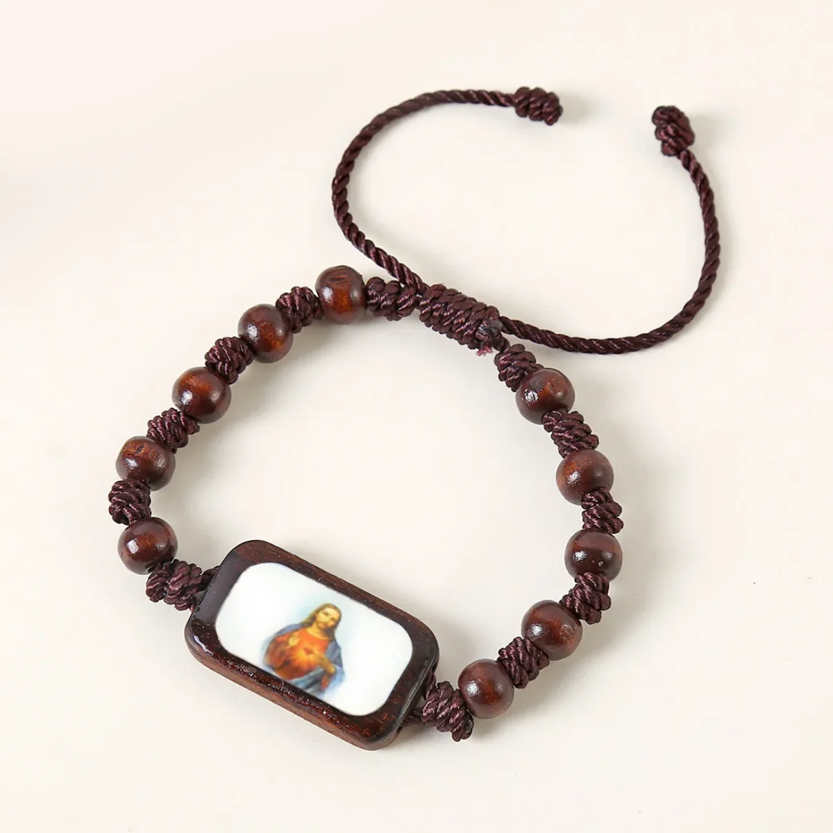 Catholic Wooden Bracelet Virgin Mary Dripping Oil Jewelry Jesus Holy Spirit St. Benedict Knotted Bracelet Jewelry Wholesale - Image 6