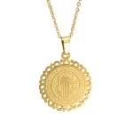 Mecrt Religious Stainless Steel Religious Pendant Necklace Cross-Shaped Miracle Medal Beaded Chain Alloy for Priest Son Gift