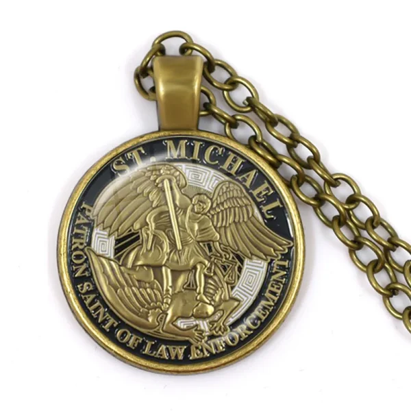 Hot Sale Archangel Saint Michael Catholicism Cross Pendant Necklace Link Chain Zinc Alloy Catholic Pendant Gift