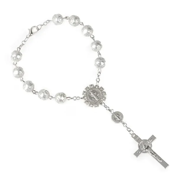 Gold Silver Lace Glass Imitation Pearl Rosary Rosary Bracelet 10mm Cross Beaded Bracelet