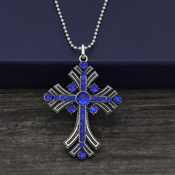 Blue Cross Catholic Church Gift Metal Keychain Diamond-encrusted for Men and Women