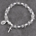 Religious Style Crystal Cross Bracelet Elastic Cord Glass Beaded Product Cross Virgin Mary Zinc Alloy Catholic Bracelet - Image 6