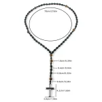 Mecrt Christianity Rosary Men's Cross-Religious Necklace with Natural Black Volcanic Rock Yellow Tiger Eye Iron Stone Beads - Image 5