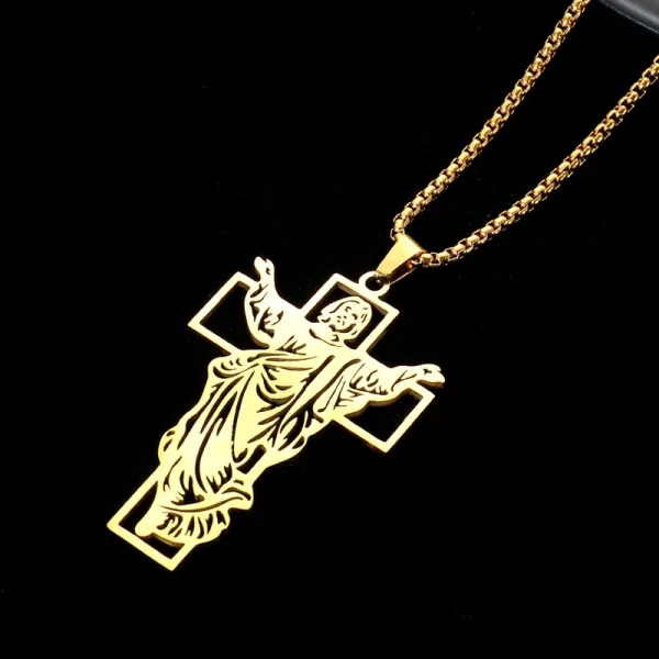 Cross Jesus Vintage Hip-Hop Stainless Steel Crucifix Pendant Trendy Hollow Niche Titanium Steel Necklace for Men Wholesa