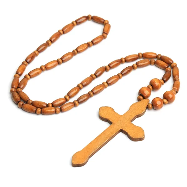 Wholesale Large Religious Wooden Catholic Cross Rosary Bead Necklace Elegant and Spiritual Accessories Christianity Pend