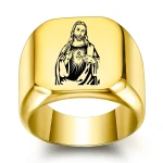 Catholic Jesus Ring Picture Christ Titanium Steel Square Glossy Stainless Steel Christian Rings Gold Black Ring Wholesale